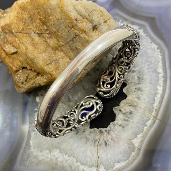 Carolyn Pollack Sterling Silver Faceted Lapis Doublet Decorated Hinged Bracelet - Picture 3 of 10